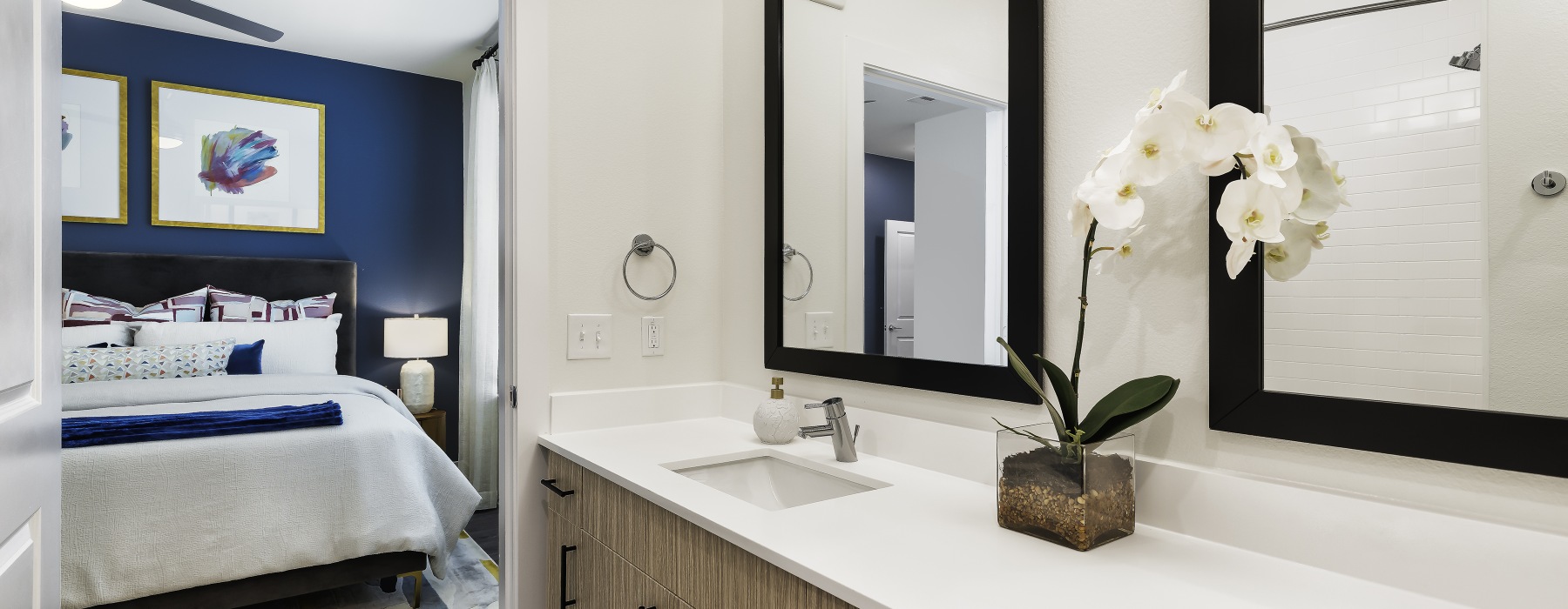 Bathroom sink and bedroom
